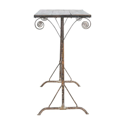 Antique Distressed Blue & Rustic Iron Indian Teak Wood Side Table – c.1880