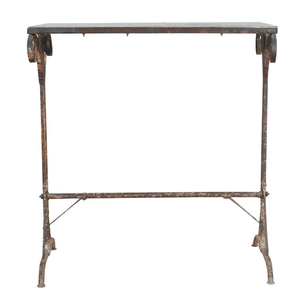 Antique Distressed Blue & Rustic Iron Indian Teak Wood Side Table – c.1880