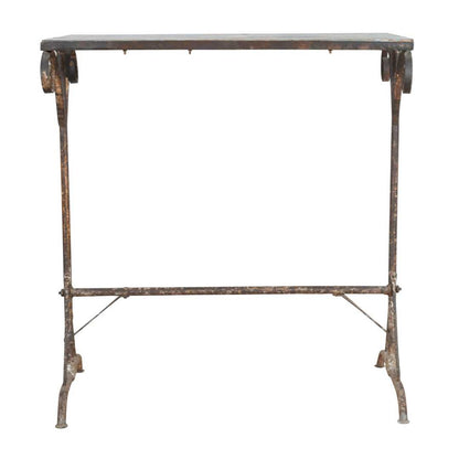 Antique Distressed Blue & Rustic Iron Indian Teak Wood Side Table – c.1880