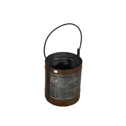 Vintage Galvanised & Rust Patina Indian Iron Milk Churn Planter or Kindling Holder