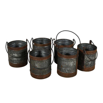 Vintage Galvanised & Rust Patina Indian Iron Milk Churn Planter or Kindling Holder