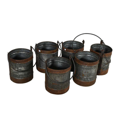 Vintage Galvanised & Rust Patina Indian Iron Milk Churn Planter or Kindling Holder