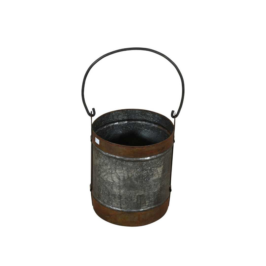 Vintage Galvanised & Rust Patina Indian Iron Milk Churn Planter or Kindling Holder