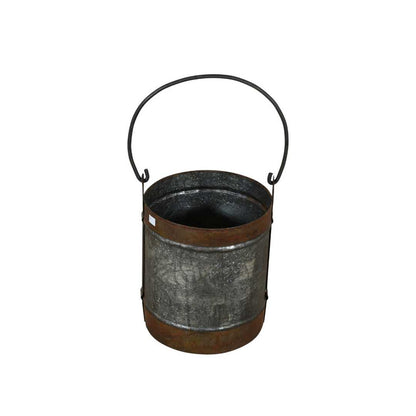 Vintage Galvanised & Rust Patina Indian Iron Milk Churn Planter or Kindling Holder