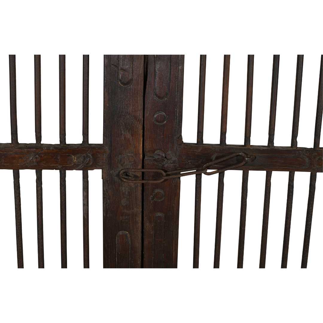 Antique Dark Walnut Brown Indian Teak Jali Door Garden Gate Pair – Gujarat, 19th Century