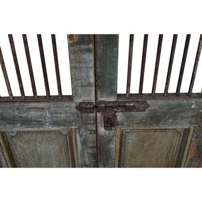 Antique Verdigris & Teal Patina Indian Teak Jali Door Garden Gate Pair – Gujarat, 19th Century