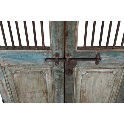 Antique Verdigris & Teal Patina Indian Teak Jali Door Garden Gate Pair – Gujarat, 19th Century