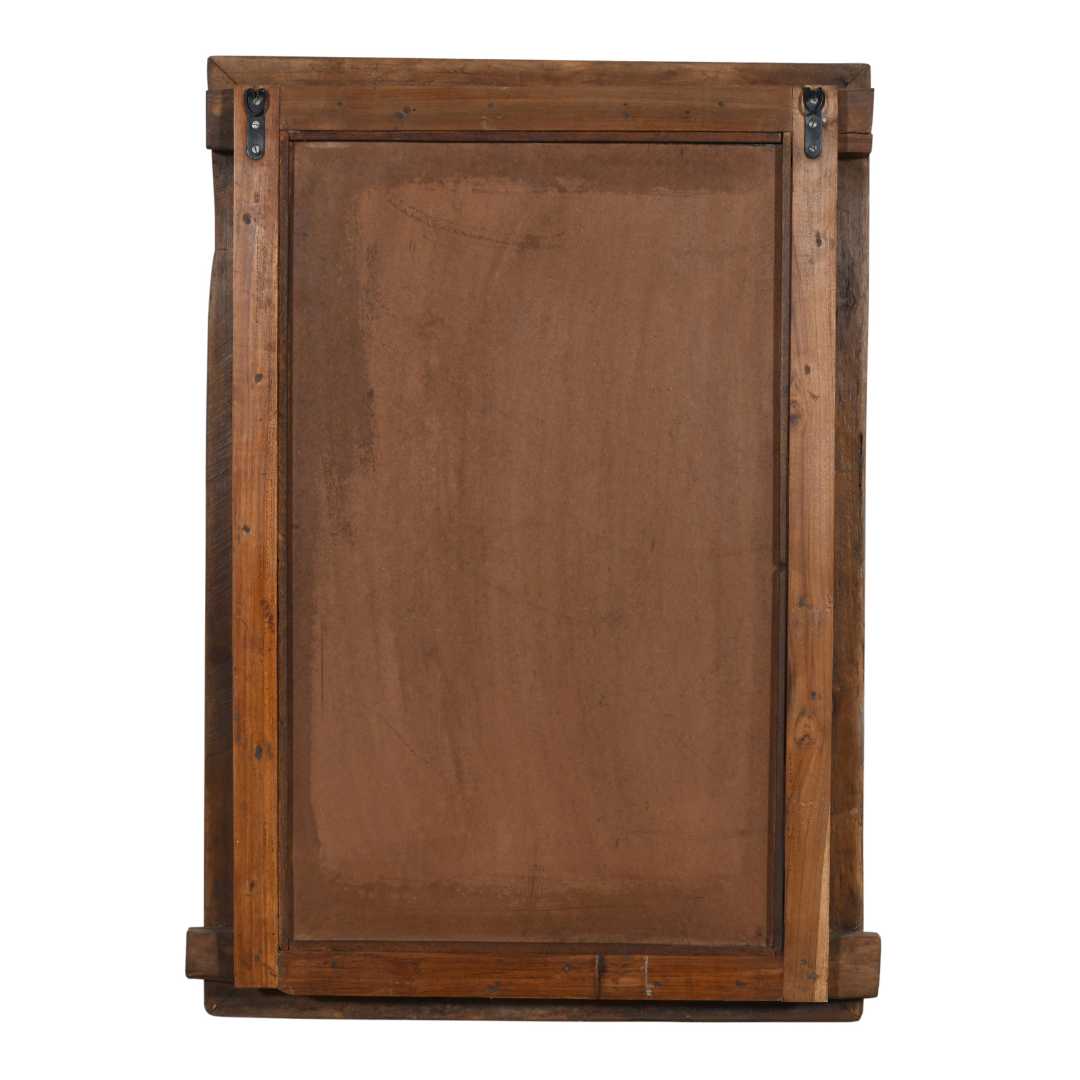 Antique Walnut Brown Indian Teak Wood Shutter Mirror – 19th Century Rajasthan