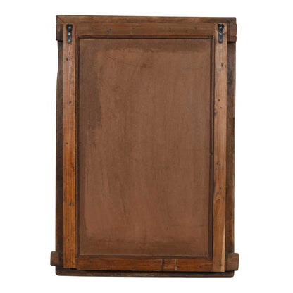 Antique Walnut Brown Indian Teak Wood Shutter Mirror – 19th Century Rajasthan
