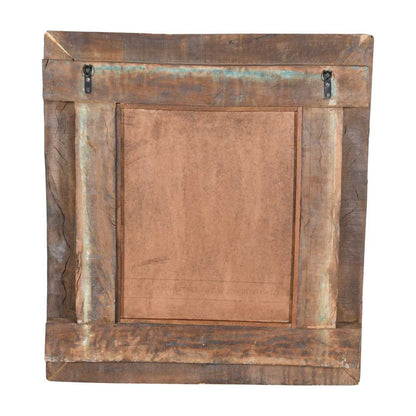 Antique Azure Blue Indian Teak & Iron Jali Window Mirror – 19th Century Rajasthan