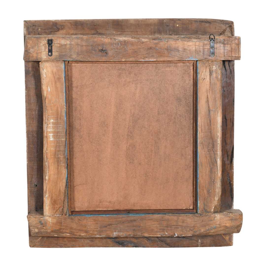 Antique Azure Blue Indian Teak Wood & Iron Jali Window Mirror