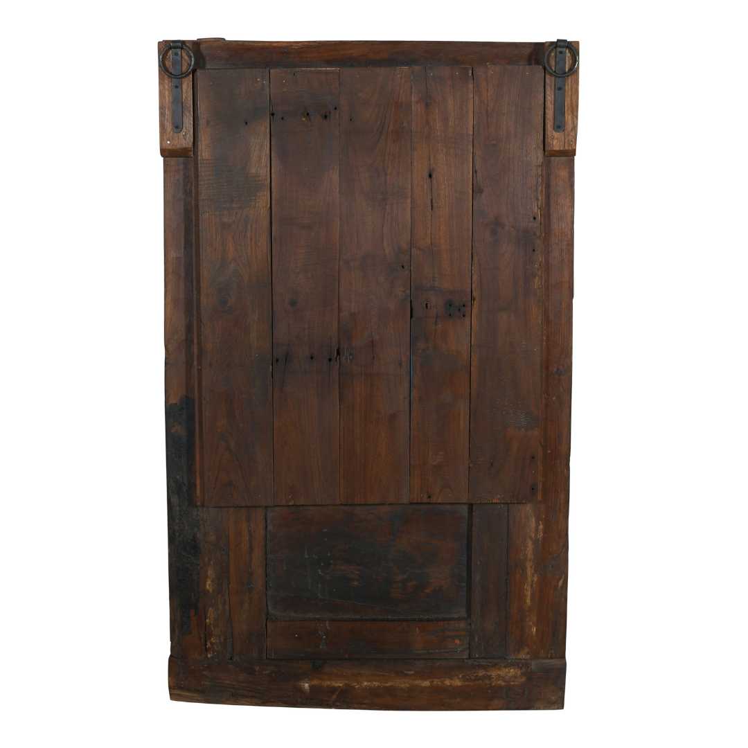 Antique Weathered Teal Indian Teak Wood Mehrab Window Mirror