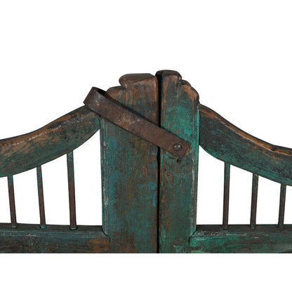Antique Verdigris Teal & Rustic Brown Indian Teak Dog Gates Garden Gate Pair (c.1880–1900)
