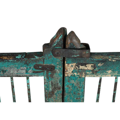 Antique Patinated Turquoise Indian Teak Dog Gates Garden Gate Pair (c.1880–1900)