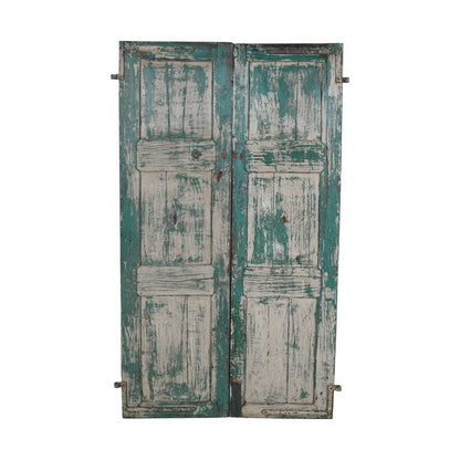 Antique Verdigris & Rose Patina Indian Teak Doors – 1880s Gujarat Pair
