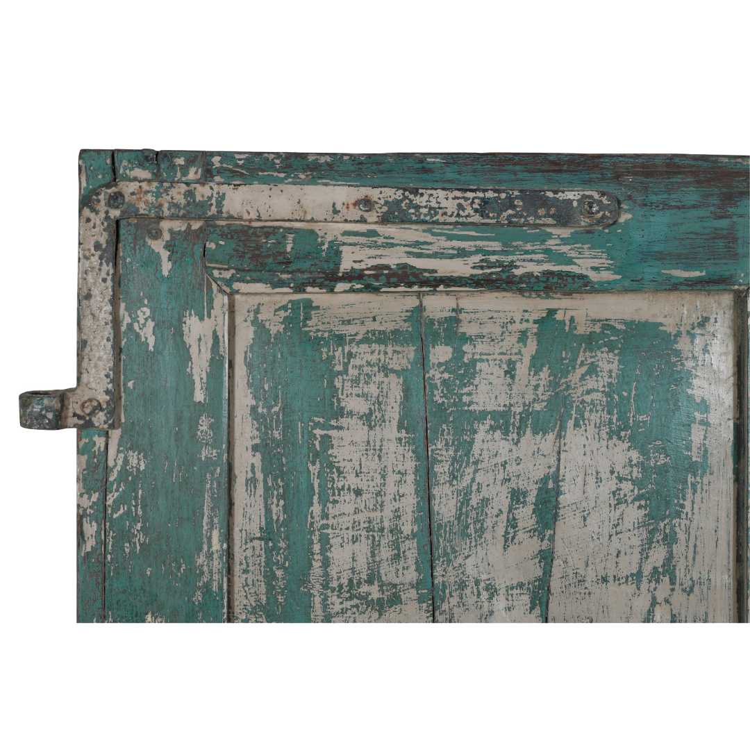 Antique Verdigris & Rose Patina Indian Teak Doors – 1880s Gujarat Pair