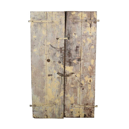 Antique Distressed Cream & Charcoal Teak Indian Doors – 1880s Gujarat Pair