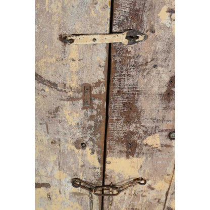 Antique Distressed Cream & Charcoal Teak Indian Doors – 1880s Gujarat Pair