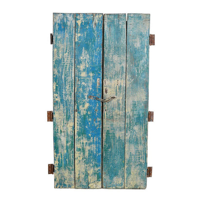 Antique Turquoise & Ochre Painted Teak Wood Pair of Doors – Gujarat c1880