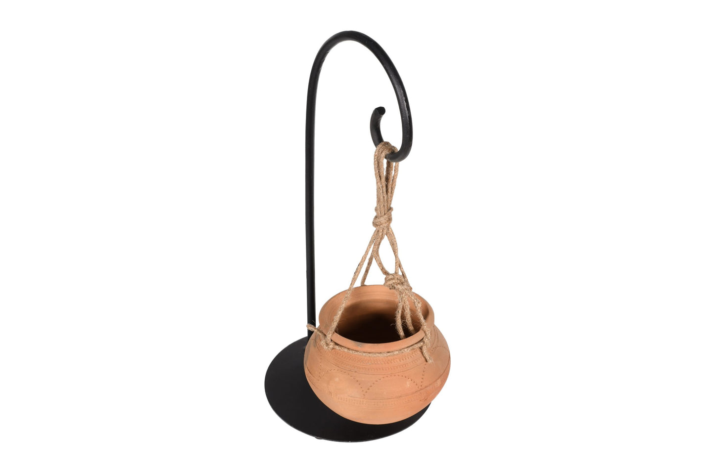Hanging Terracotta Indian Matka Planter On Iron Stand