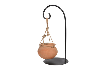 Hanging Terracotta Indian Matka Planter On Iron Stand