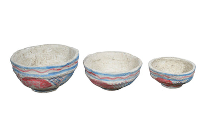 Set of 3 Indian Papier Mache Pot Porri Or Serving Bowls