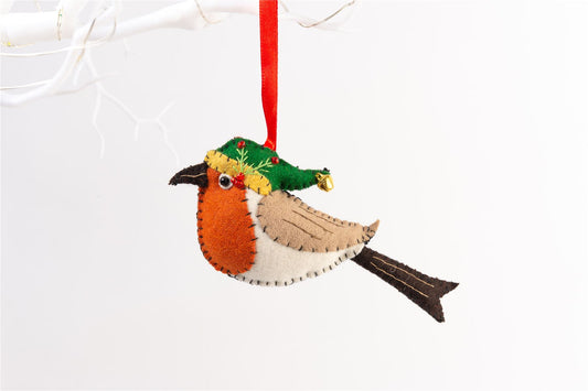 Handmade Felt Robin Redbreast Christmas Tree Hanging Decoration - 16 cm