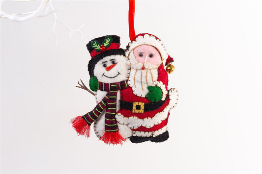 Handmade Felt Santa and Snowman Christmas Tree Hanging Decoration - 12 cm