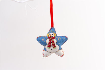 Handmade Felt Snowman Star Christmas Tree Hanging Decoration - 8 cm