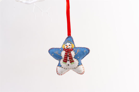 Handmade Felt Snowman Star Christmas Tree Hanging Decoration - 8 cm