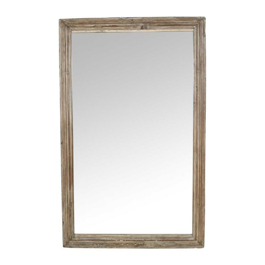 Large Antique Indian Teak Window Mirror – 19th Century Repurposed Window Frame