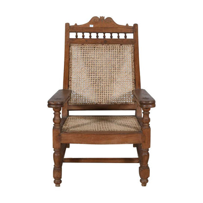 Antique Teak & Natural Cane Indian Plantation Veranda Chair – c.1920
