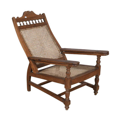Antique Teak & Natural Cane Indian Plantation Veranda Chair – c.1920