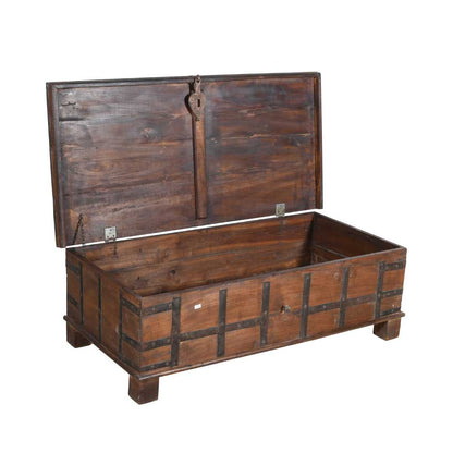 Antique Surti Teak Wood Coffee Table Chest – 19th Century Gujarat