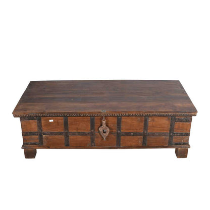 Antique Surti Teak Wood Coffee Table Chest – 19th Century Gujarat