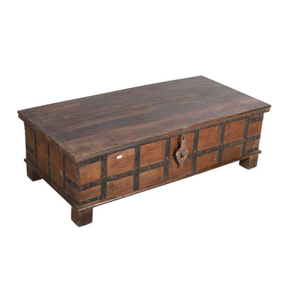 Antique Surti Teak Wood Coffee Table Chest – 19th Century Gujarat