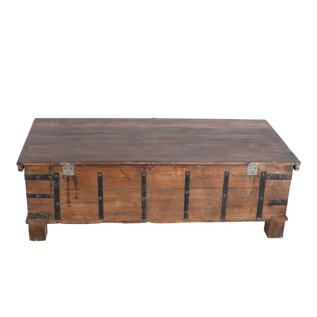 Antique Surti Teak Wood Coffee Table Chest – 19th Century Gujarat