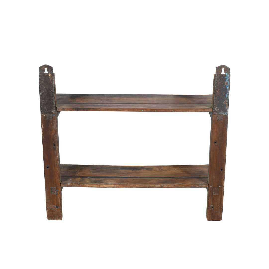 Antique Blue & Rustic Brown Indian Teak Wall Shelf Unit – Handcrafted c1900