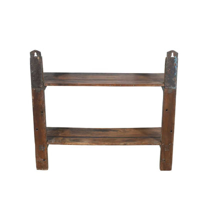 Antique Blue & Rustic Brown Indian Teak Wall Shelf Unit – Handcrafted c1900