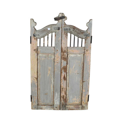 Antique Grey Patina Teak Indian Garden Dog Gates – 19th Century Gujarat Pair
