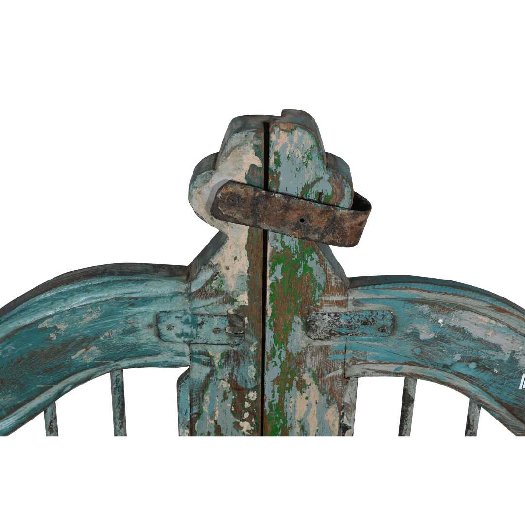 Antique Teal & Verdigris Painted Teak Indian Garden Dog Gates – 19th Century Gujarat Pair