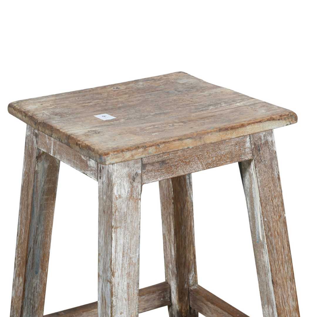 Vintage Whitewashed Teak Indian Stool or Pot Plant Stand