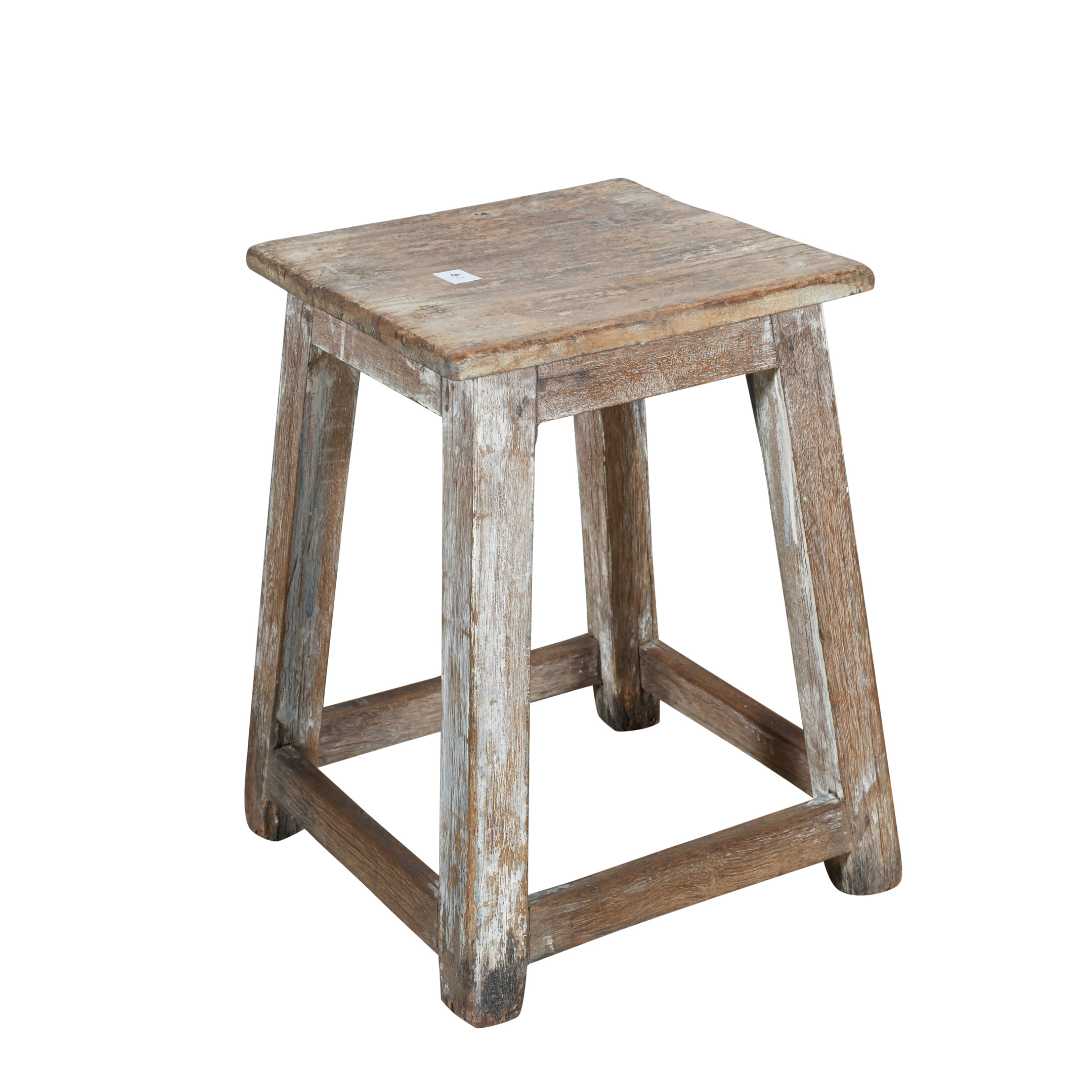 Vintage Whitewashed Teak Indian Stool or Pot Plant Stand