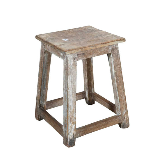 Vintage Whitewashed Teak Indian Stool or Pot Plant Stand