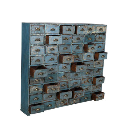 Antique Powder Blue Teak Apothecary Chest of 54 Drawers – Gujarat Hardware Store Cabinet