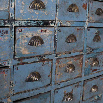 Antique Powder Blue Teak Apothecary Chest of 54 Drawers – Gujarat Hardware Store Cabinet