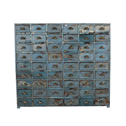 Antique Powder Blue Teak Apothecary Chest of 54 Drawers – Gujarat Hardware Store Cabinet