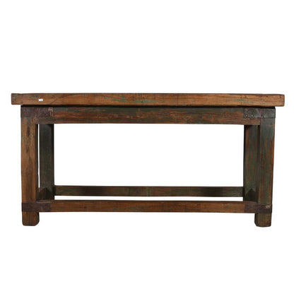 Antique Forest Green & Walnut Teak Industrial Kitchen Table Work Bench – Gujarat c1880