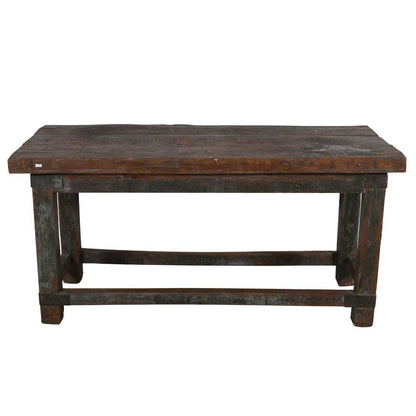 Antique Charcoal & Walnut Teak Industrial Kitchen Table Work Bench – Gujarat c1880