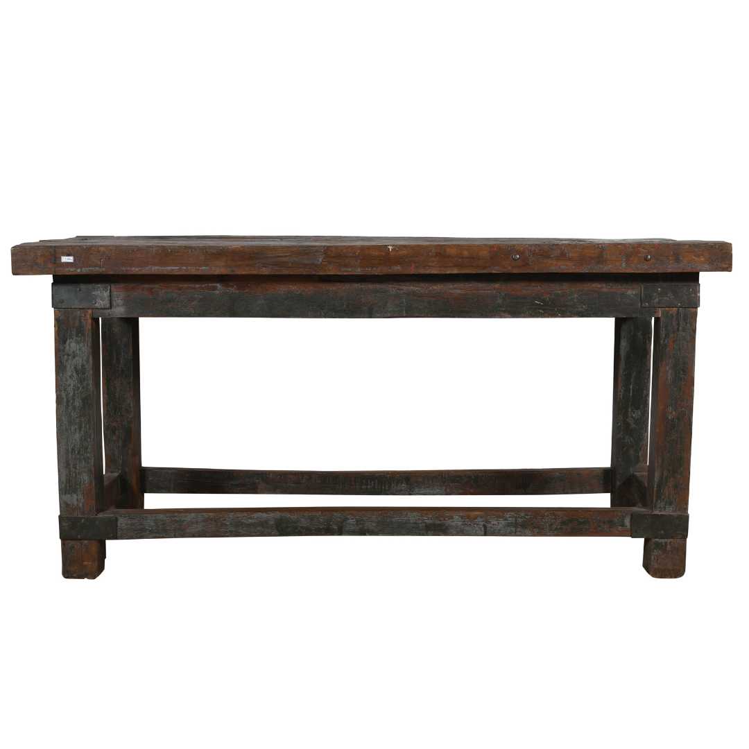 Antique Charcoal & Walnut Teak Industrial Kitchen Table Work Bench – Gujarat c1880
